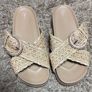 Marc Fisher Beige Woven Buckle Sandals